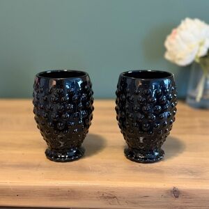 Vintage Indiana Glass Black Hobnail Goblets Set of 2